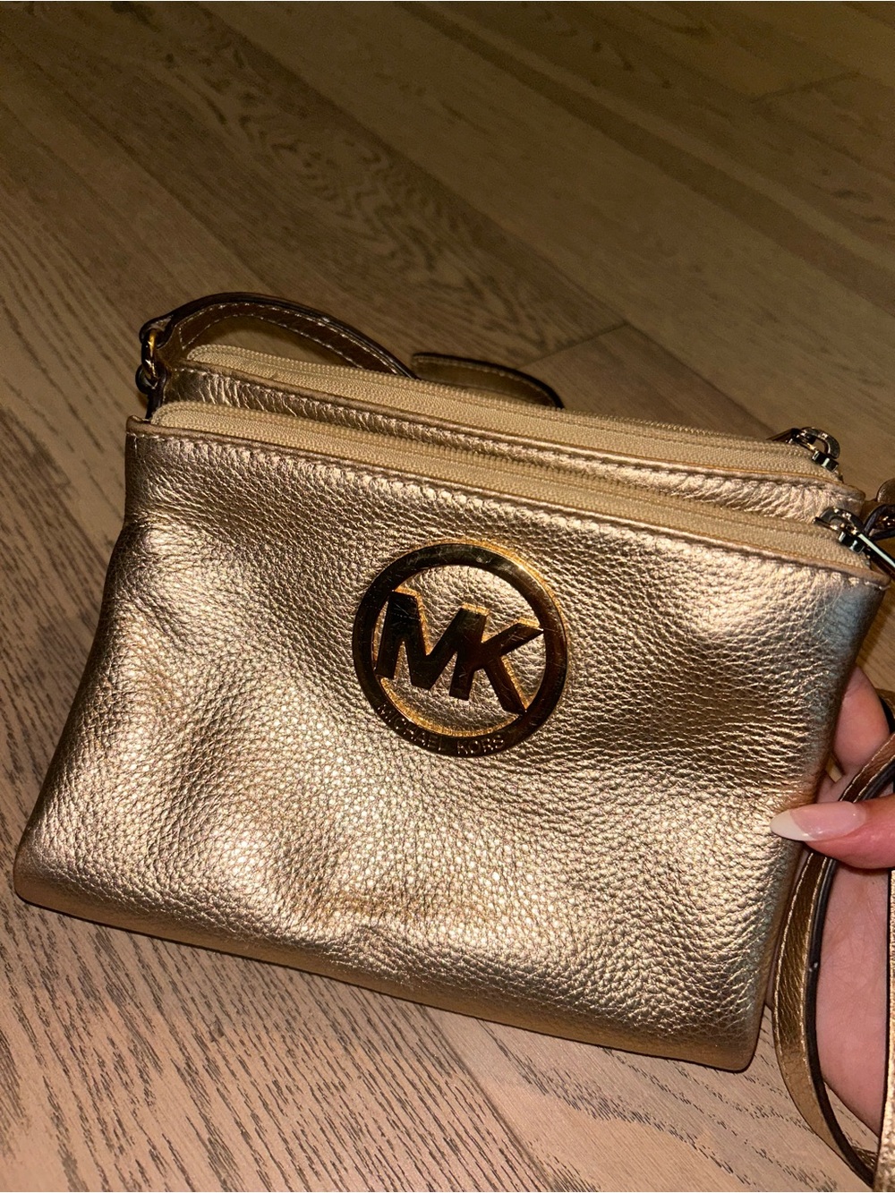 Michael Kors Gold Leather Crossbody Wristlet Authentic